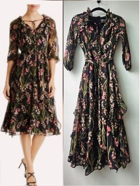 Karl Lagerfeld Floral Chifon Ruffled Long Sleeve Dress